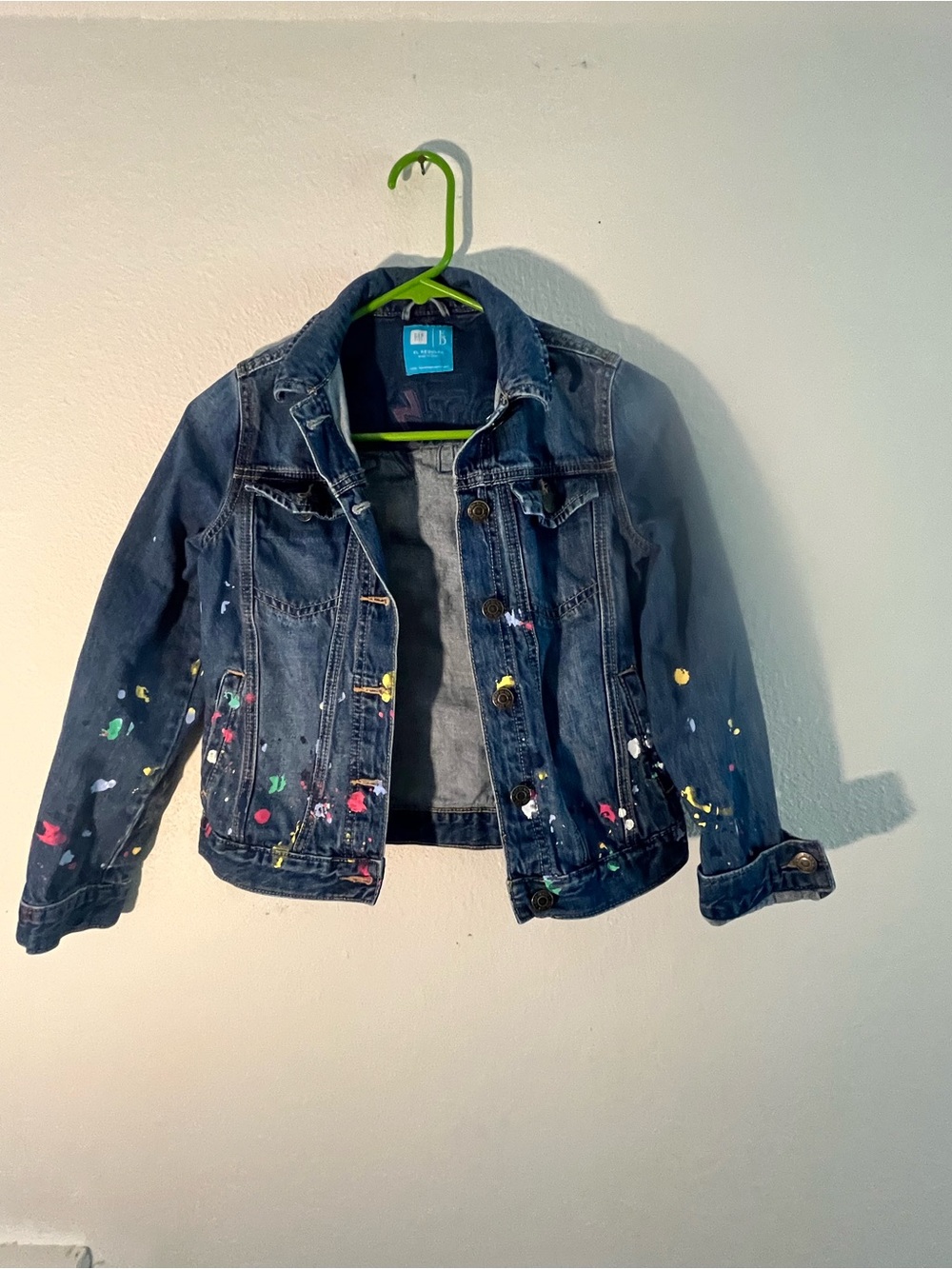 GAP Kids Dark Blue Denim Jacket with Colorful Paint Dots